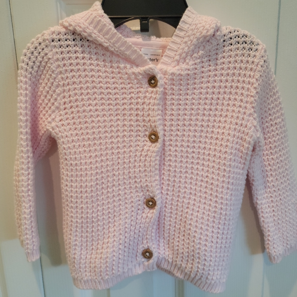 Pink knitted-style hooded sweater